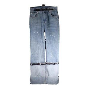 Women’s Light Blue Distressed Wide-Leg Jeans